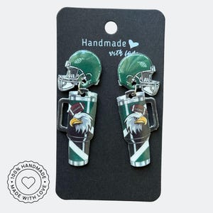 Philadelphia Football Earrings, Green Helmet Tumbler Dangle Earrings, Football Mom Jewelry, Philly Game Day Earrings, Eagles Fan Gift
