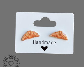 Croissant Stud Earrings, Bakery Food Jewelry, French Pastry Studs, Brunch Lover Gift, Foodie Accessory