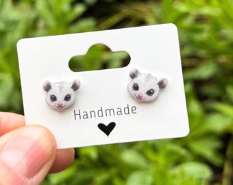 Possum Earrings, Cute Animal Studs, Woodland Jewelry, Handmade Possum Studs, Animal Lover Gift, Small Animal Earrings for Her