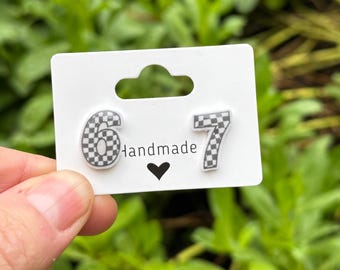 6 7 Meme Earrings, Checkerboard Number Studs, Funny Trend Earrings, Mismatched Stud Earrings, Gen Z Jewelry