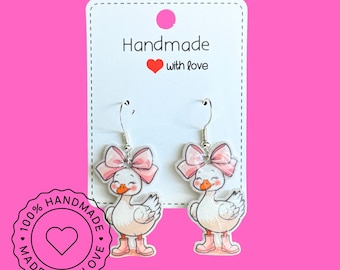 Whimsical Goose Earrings, Cute Farm Animal Jewelry, Goose Lover Gift, Cottagecore Dangle Earrings, Rainboot Accessories, Handmade
