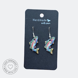 Rainbow Trout Earrings, Fishing Jewelry, Outdoorsy Nature Earrings, Wildlife Dangle Earrings, Angler Gift for Women, Handmade Fish Jewelry