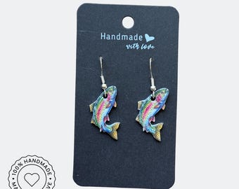 Rainbow Trout Earrings, Fishing Jewelry, Outdoorsy Nature Earrings, Wildlife Dangle Earrings, Angler Gift for Women, Handmade Fish Jewelry