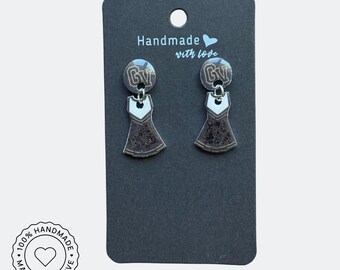 Personalized Cheer Mom Earrings, Custom Cheerleader Earrings, Spirit Wear Jewelry, Team Mascot Earrings, Glitter Dangle Gift for Cheer Fans