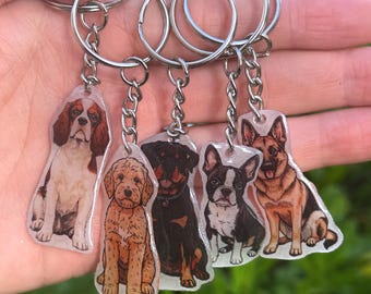 Custom Pet Portrait Keychain, Personalized Dog Memorial Gift