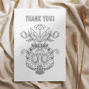 Biglietto di ringraziamento da colorare per bambini / Vaso floreale fai da te (download digitale)