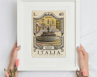 Vintage Italian Stamp Print | Perugia Architecture Photography