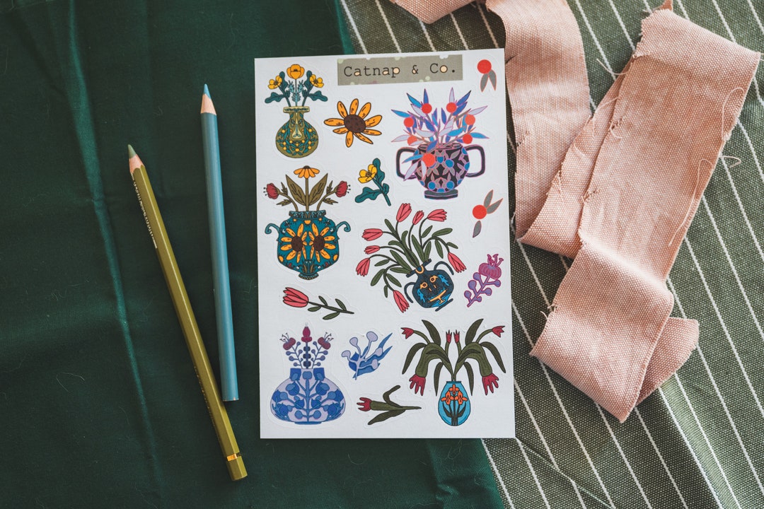 Flower Vase Sticker Sheet | Hand Drawn Journal Stickers - Etsy