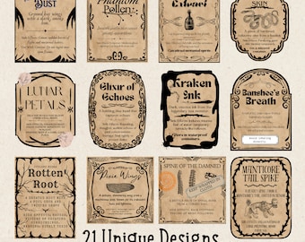Halloween Apothecary Potion Labels – Spooky Witch Ephemera (Digital Download)