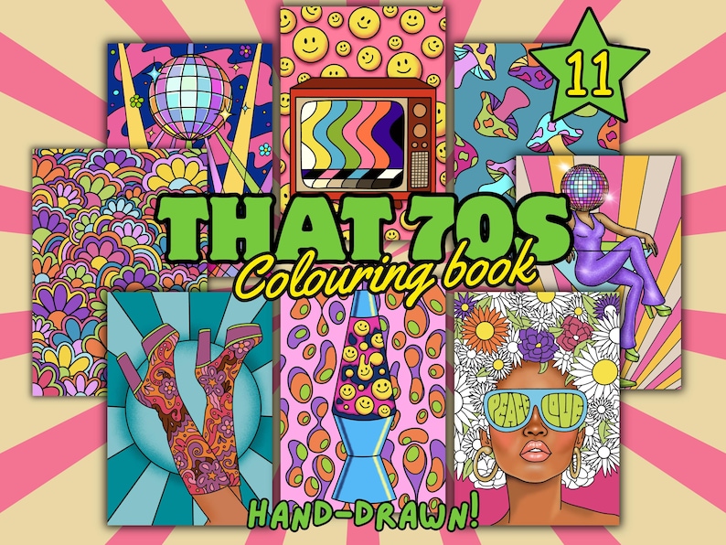 That 70s Colouring Book - 11 Hand Drawn Groovy 1970s Vibe Coloring ...