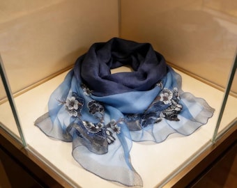 Bufanda de seda Mulberry para mujer, bufandas ligeras, chales y estolas con bordados de mariposas para vestidos de noche.
