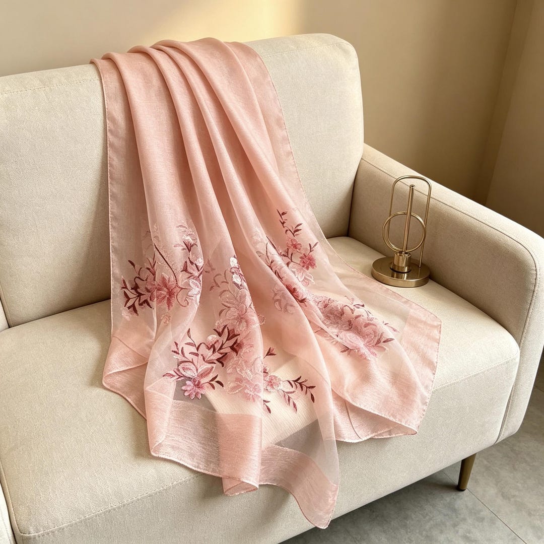Delicate Handcrafted Floral Embroidery Mulberry Silk Scarf Elegant ...
