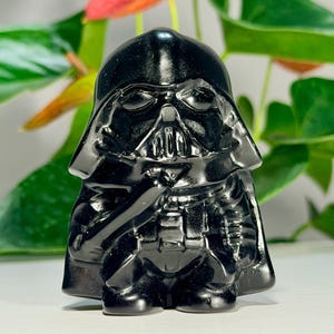 Obsidian Vader Carving | Black Obsidian Character Figurine | Polished Crystal Decor | Collector Stone Gift | Unique Display Piece