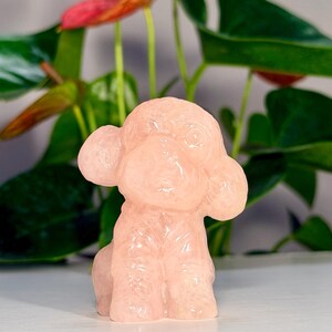 Rose Quartz Poodle Carving | Pink Crystal Dog Figurine | Polished Stone Animal | Cute Crystal Decor | Dog Lover Gift