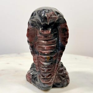 Garnet Cobra Carving | Crystal Snake Statue, Root Chakra Decor