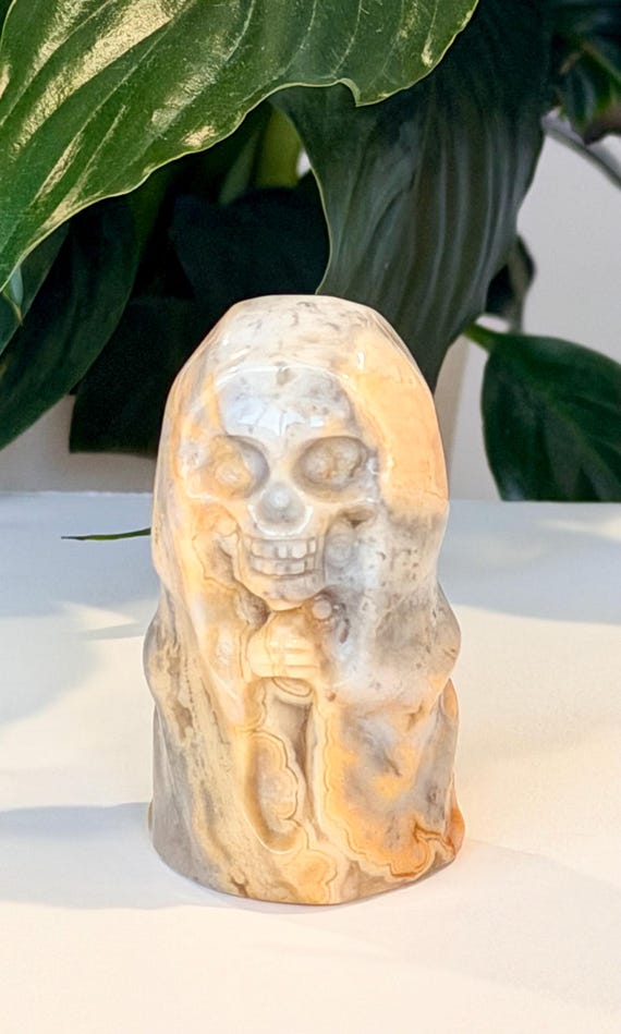 2” Crystal Grim Reaper Carving | Natural Healing | Crazy Lace Agate