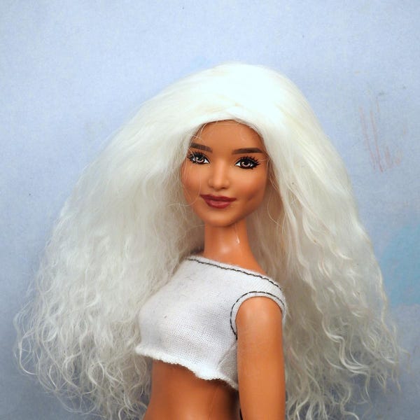 12" Fashion Doll Wig Size 4: Tibetan Lamb Mohair Pure White