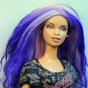 OOAK Fashion Doll Wig: Pink Purple Tibetan Lamb Wool Mohair, Size 4