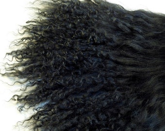 Black Tibetan Lamb Mohair Doll Hair 6 x 5-1/2" Fur Mongolian Lambskin for Wigs Reroot Blythe Waldorf