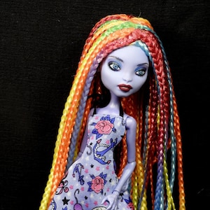 Monster Doll  Box Braid Wig OOAK Custom Size 5 Rainbow #3