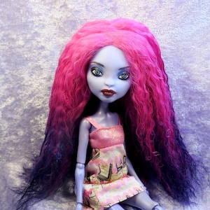 Monster Doll Wig OOAK Custom Mohair Tibetan Lamb Hair Size 5  #10 Fuchsia Purple
