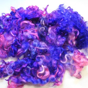 Cotswold Wool Locks Separated Dyed 1 oz + Spinning Felting #60 & 61 Hyacinth, Purple, Blue, Fuchsia