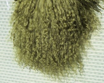 Forest Green Tibetan Lamb Mohair Fur Doll Hair Wigs 4 x4  Mongolian Curly 