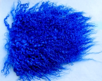 Sapphire Blue Tibetan Lamb Mohair: OOAK Doll Hair, Wigs, Rerooting (8x6")