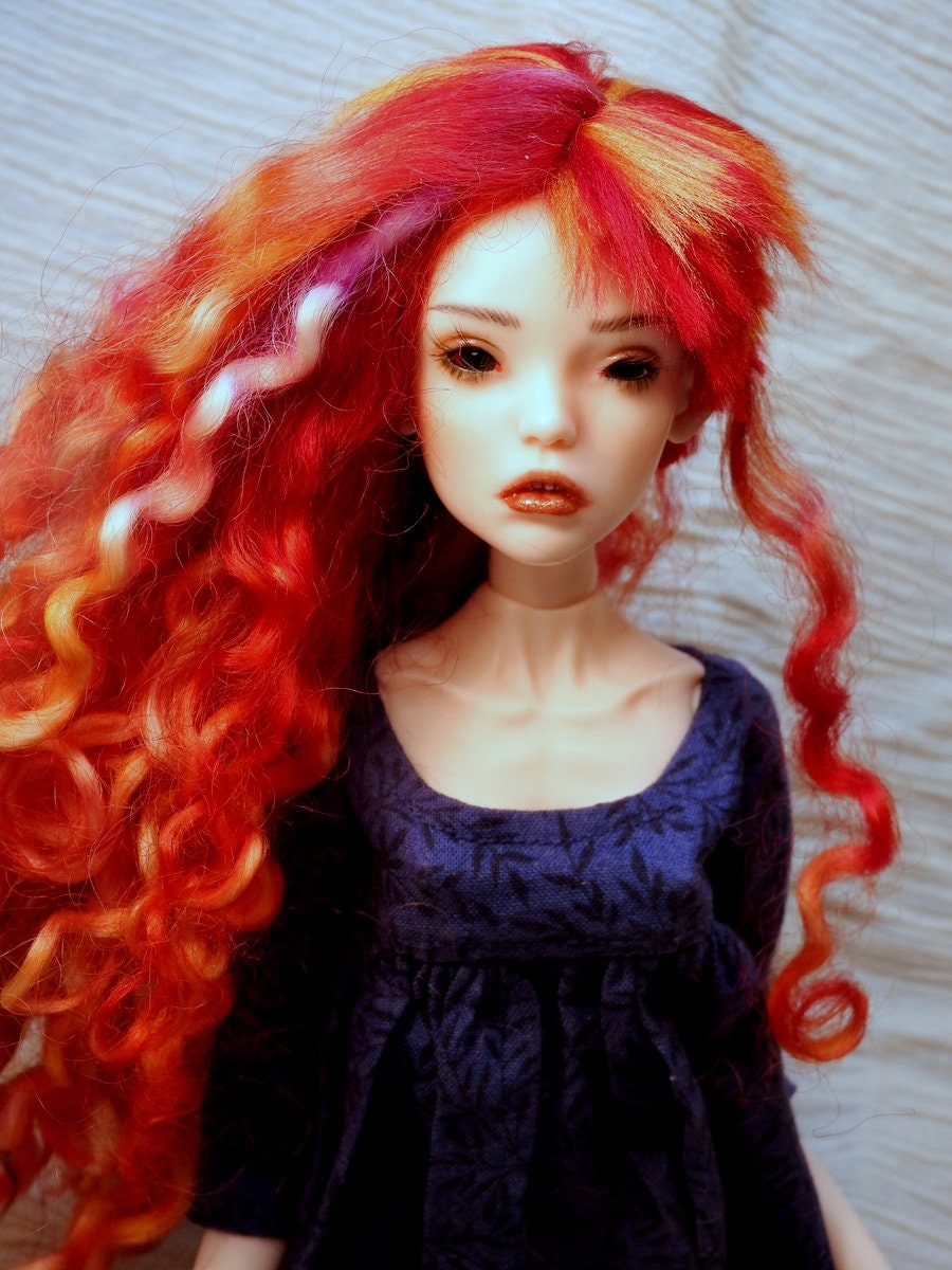 Popovy Sisters Doll BJD Red Gold Purple Asymmetrical Viscose Side Pixie Shave With Teeswater Locks Wig 12cm Size 4.72 Custom OOAK Etsy UK