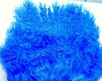 Bright Blue Tibetan Lamb Mohair: OOAK Doll Hair Wig, BJD Blythe (7 x 6")