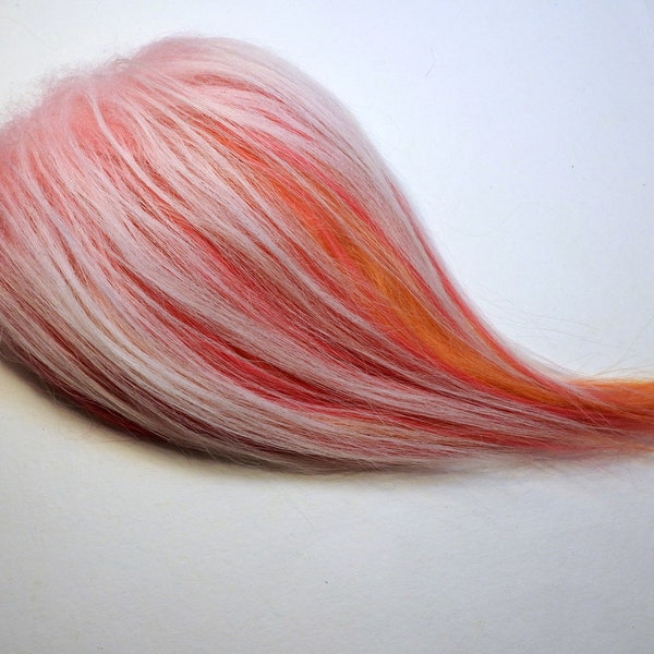 Troll Doll Hair Wig Replacement OOAK Custom 3 x 3" Cream, Flamingo Pink, Apricot Genuine Icelandic Sheepskin Mohair