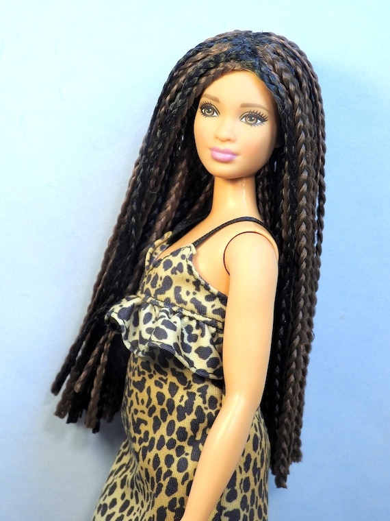 Barbie Doll Wig Box Braids Black & Brown Combo OOAK Custom - Etsy