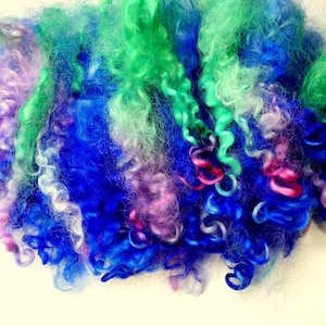 Dyed Wensleydale Wool Locks: Pink Blue Green, 2.0 oz for Spinning Felting