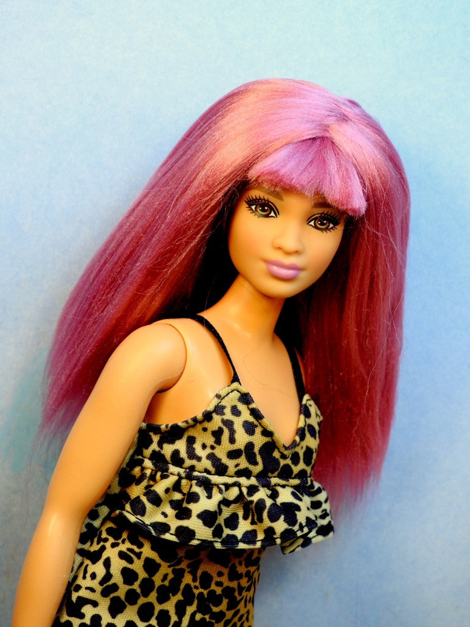 Barbie Doll Wig Viscose Natural Fiber Rose with Bangs Hair | Etsy