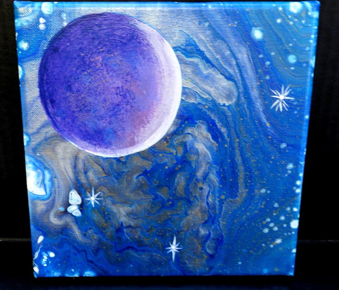 Fluid Acrylic Planet Painting: Fantasy Spacescape Art, 8x8 Fluid Acrylic Planet Painting: Fantasy Spacescape Art, 8x8
