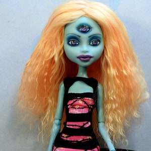 Monster Doll Wig  Sweet Peach OOAK Custom Mohair Tibetan Lamb Fur Size 5