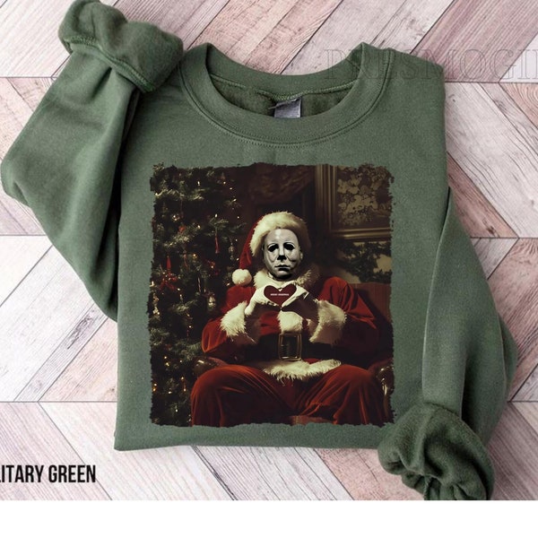 Michael Myers Heart Hands Shirt, Horror Movie Christmas Sweatshirt, Christmas Shirt, Christmas Sweatshirt, Horror Santa