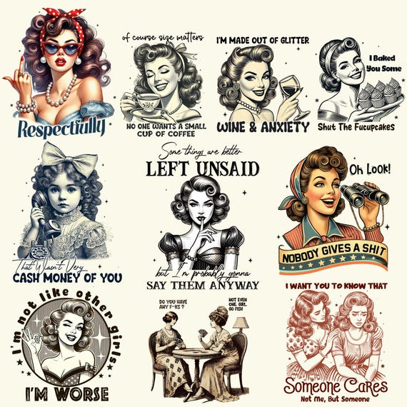 Bundle Sassy Girl Quote Png, Retro Funny Sarcastic, Sarcastic Png - Main Image