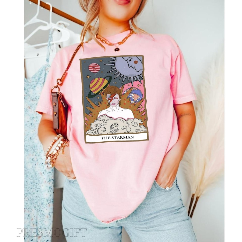 The StarMan Tarot Card Shirt, David Bowie Shirt, Vintage Tarot Shirt, Tarot Lover Gift, Concert Shirt, Old School Band Tee, David Rock Band image 3