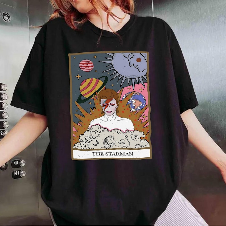 The StarMan Tarot Card Shirt, David Bowie Shirt, Vintage Tarot Shirt, Tarot Lover Gift, Concert Shirt, Old School Band Tee, David Rock Band image 2
