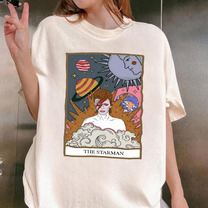 The StarMan Tarot Card Shirt, David Bowie Shirt, Vintage Tarot Shirt, Tarot Lover Gift, Concert Shirt, Old School Band Tee, David Rock Band image 1