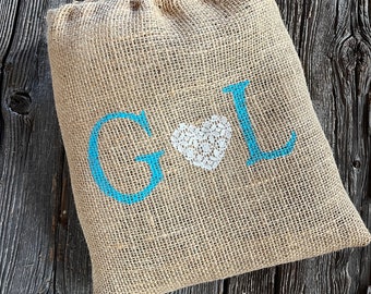 Personalized dollar dance bag, burlap and lace wedding, rustic wedding bag, initial bag, personalized wedding