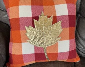 Metallic gold fall pillow cover, plaid pillow, gold throw pillow, autumn pillow cover, home decor