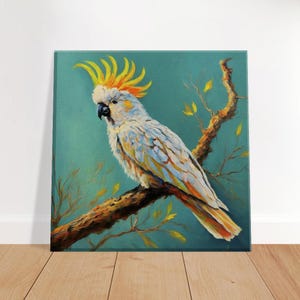 Cockatoo Art Print on Canvas: Australian Bird Wall Decor (20x20 cm)
