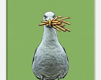 Seagull French Fries Canvas Print: Funny Bird Art (20x20 cm)