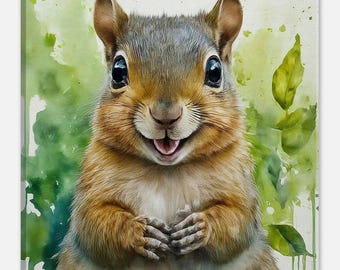 Happy Squirrel Art Print on Canvas (20x20 cm)