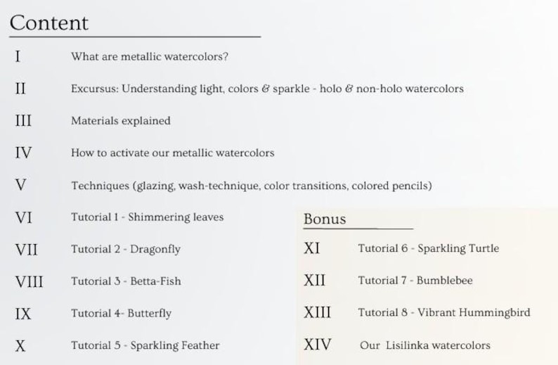 Contents in our booklet