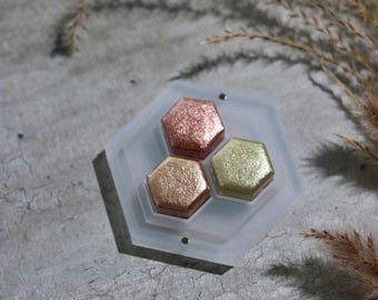 Crystal metallic aquarelset: goud, koper, rosé - handgemaakte veganistische verf