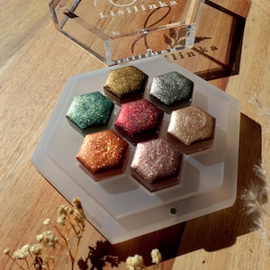 Autumn Glow Watercolor Set – 7 Sparkling Metallic Vegan Paints in Custom Hex Pans – Handmade Luxury Art Supplies from Germany