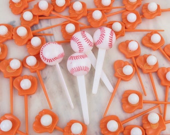 Lot of Baseball themed cake topper decorations including 33 mitts and 4 baseballs